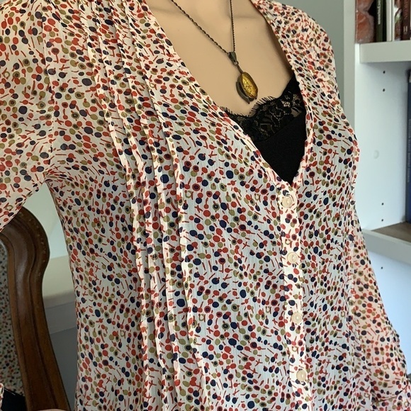 Kina sheer blouse polka dot cream red navy career - Picture 15 of 16